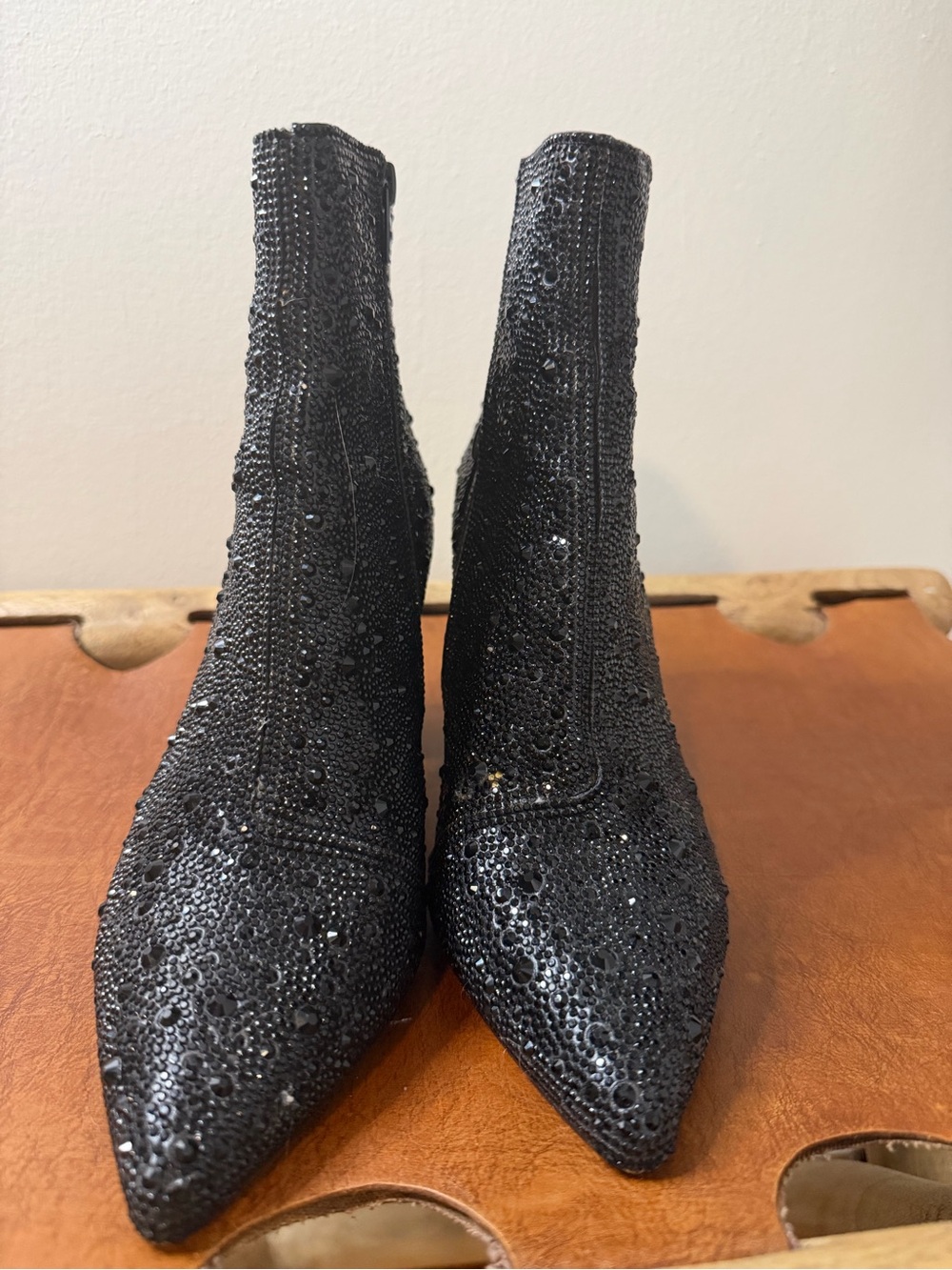 Betsey Johnson Black Sequin Pointed Toe Ankle Boots